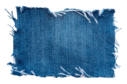 Piece of torn denim on a white background. Denim texture