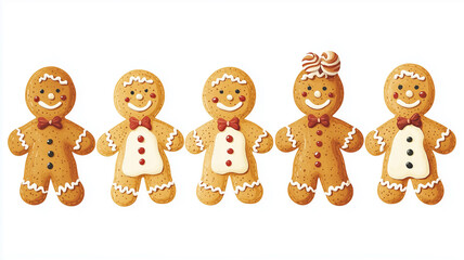 Illustration, set of ginger bread figures,baking clipart illustrations, depicting gingerbread cookies, candy canes isolated on a transparent background. Christmas food on transparent background. Ginge