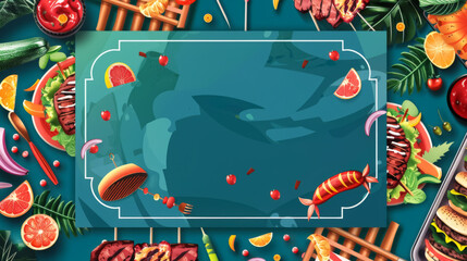 Festive Summer Barbecue Invitation Mockup with Grilled Foods