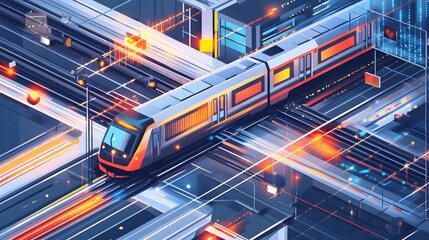 Fototapeta premium Visually striking graphic depicting the future of IoT powered electric trains with live traffic updates and smart connectivity features for an efficient modern transportation system