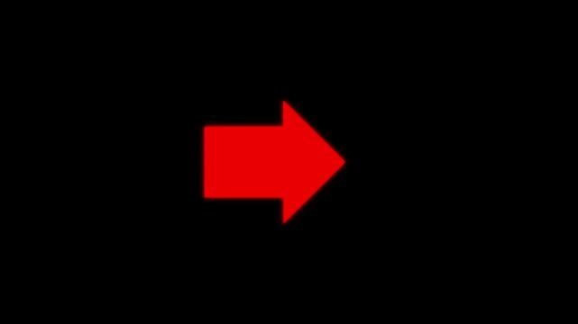 Animated Red squirrel arrow on a black background. Moving arrows to the side. Animation.