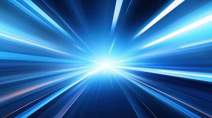 Fototapeta premium A dynamic burst of blue light rays creating a sense of speed and motion, evoking feelings of energy and futuristic themes.