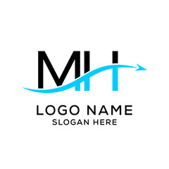 initial letter logo HM company name cross blue arrow design. vector logotype for business and company identity
