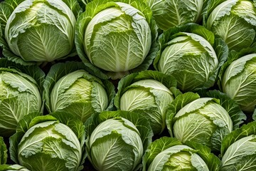 Fototapeta premium a close up of a pile of cabbage heads with water droplets 