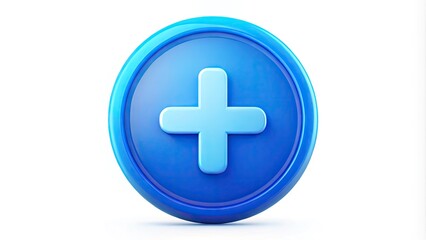 Obraz premium A rounded blue icon with a stylized plus sign in the center, surrounded by a subtle gradient effect, symbolizing positivity and confidence.