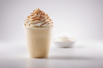 there is a cup of coffee with whipped cream and a bowl of whipped cream                      