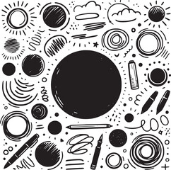 Abstract element shape set. Drawing silhouette abstract sticker art school ornaments