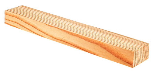 Single wooden beam isolated on a white background. Wooden plank.
