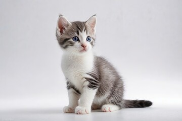 Obraz premium there is a small kitten sitting on a white surface 