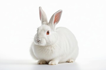 Obraz premium there is a white rabbit with a red eye sitting on a table 