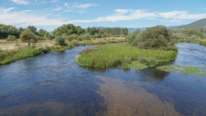 Rio Duero en un ensanche en un dia soleado