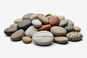 there are many different colored rocks on a white surface                           