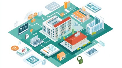 Obraz premium A graphic showcasing the of IoT technology in resource management for educational institutions The image highlights the ability to track monitor and optimize energy water