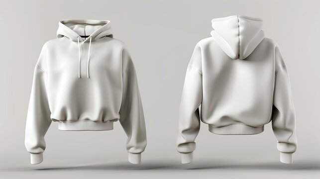 Stylish Women’s White Cropped Hoodie Front and Back Template on a Clean Background Ideal for Fashion Design and Branding