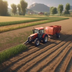 Fototapeta premium **Harvesting Harmony: Tractor's Dance Amidst Golden Fields**