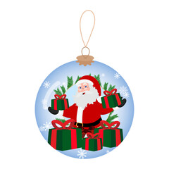 Christmas decorative ball with Santa Claus and presents gifts