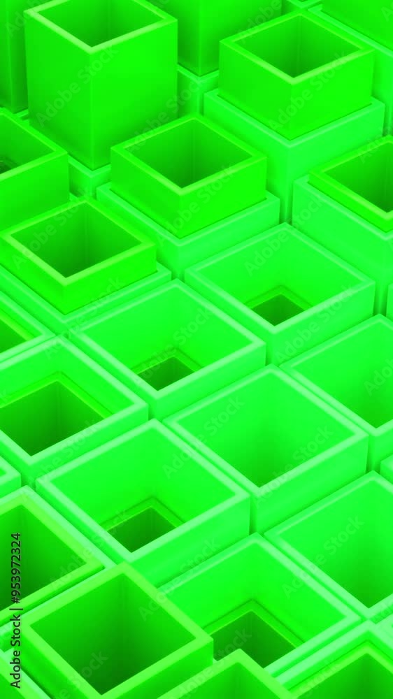 Fototapete 3D animation of moving square columns. Design. Square pillars move inside columns in waves. Columns rising and falling in waves in geometric structure