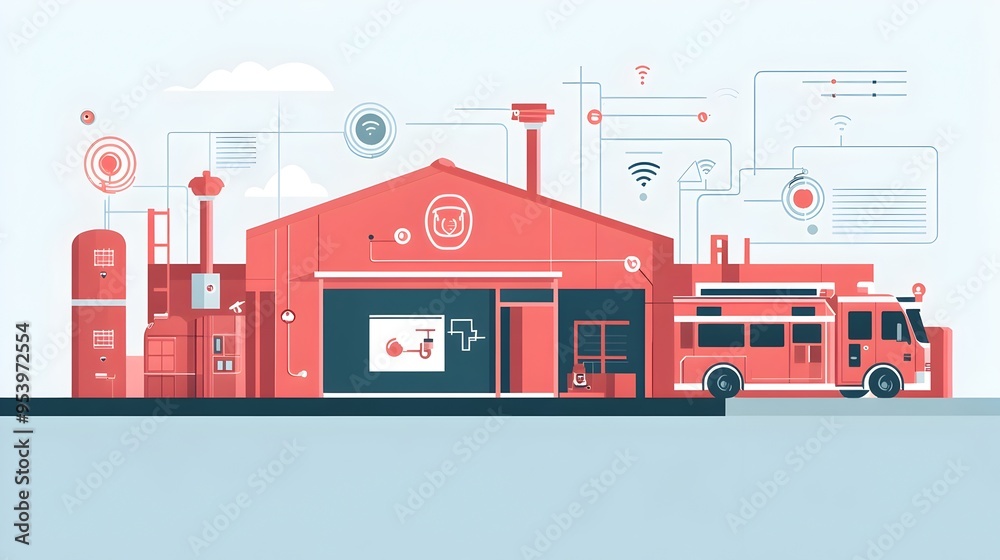 Poster a graphic depicting the of iot technology to enhance safety protocols within fire stations the image