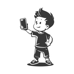 A young boy taking a selfie with a smartphone
