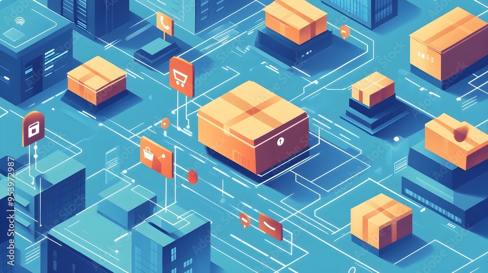 Poster a graphic depicting an iot enabled parcel tracking system that leverages advanced technology to opti