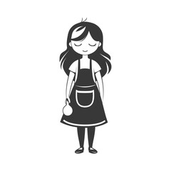 A young girl in an apron holding a gourd