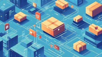 Obraz premium A graphic depicting an IoT enabled parcel tracking system that leverages advanced technology to optimize logistics and supply chain The system integrates sensors cloud computing