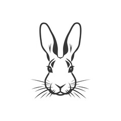 Black and White Line Art Illustration of a Rabbits Head