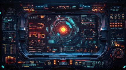 Obraz premium Digital control hologram elements abstract panel HUD program display interface background wallpaper AI generated image