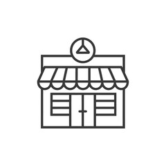 Black and White Line Art Illustration of a Small Shop with a Striped Awning