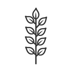 Black and white line art illustration of a sprig of leaves