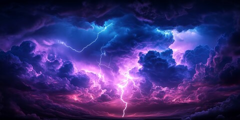 tormy Sky with Thunderclouds, Dramatic Purple and Blue Lighting Effects, Abstract Background for Weather-Themed Designs