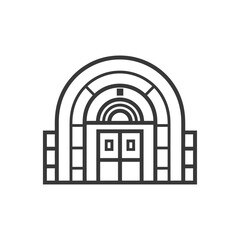 Obraz premium Black and white line drawing of a building with an arched entrance