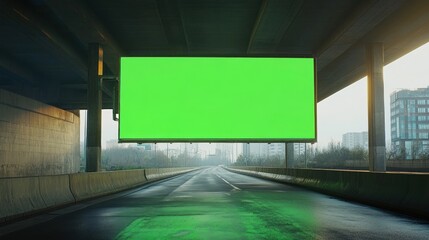 Green screen banner billboard on display highway for advertising media or promotional mockup material background wallpaper AI generated image
