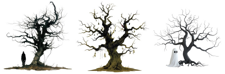 Fototapeta premium Spooky Halloween Trees with Ghosts and Shadows