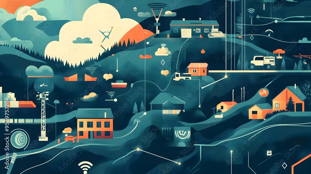 Poster a graphic depicting the use of real time weather monitoring and iot technology to enable efficient r