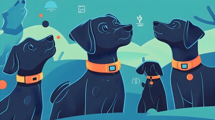 graphic depicting IoT enabled pet collars with GPS tracking capabilities for pet monitoring location awareness and enhanced security