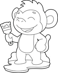 Monkey Painter Paint brush Painting Animal Vector Graphic Art Illustration