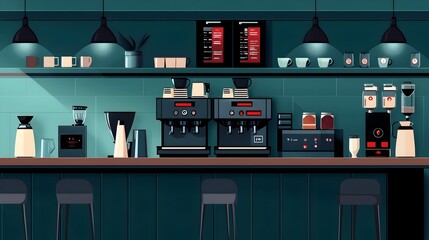 Cutting edge graphic depicting IoT enabled coffee machines and appliances in a modern technology driven smart caf setting  Showcases the of connected devices automation