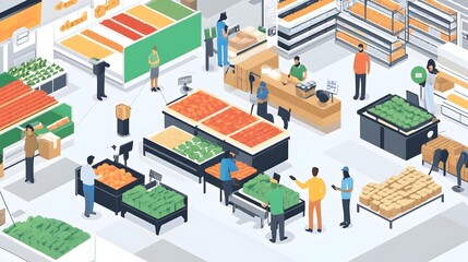 showcasing an IoT based inventory management system designed to optimize and enhance efficiency for vendors in a fresh produce marketplace  The graphic highlights the of digital technologies
