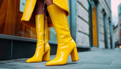 Bold Yellow Fashion Boots on City Street