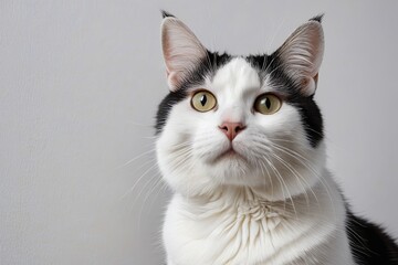 there is a black and white cat sitting on a table                          