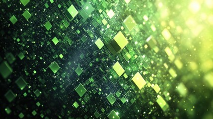 Abstract Digital Green Cubes Background with Light Effects