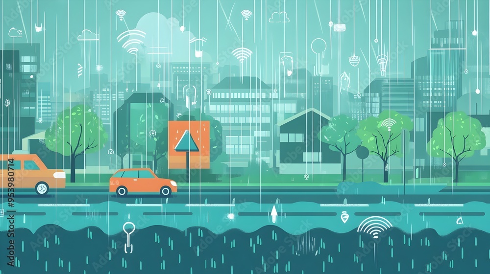 Poster of an iot based smart sensor network detecting and analyzing heavy rainfall data to provide real tim