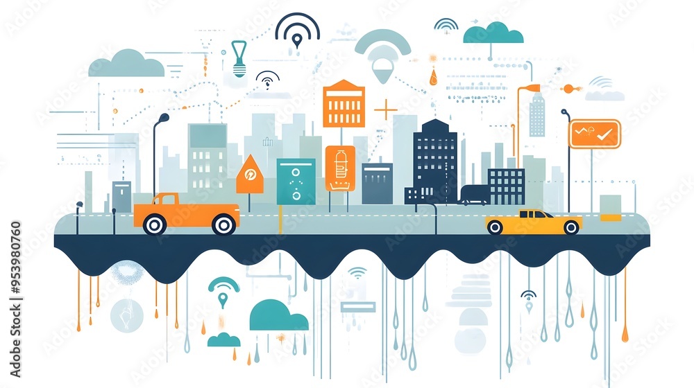 Poster graphic depicting an iot based smart sensor network monitoring environmental conditions and detectin