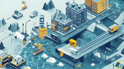 Obraz premium Advanced IoT powered flood simulation models leveraging data analytics machine learning and 3D visualization to predict flood impact assess risk