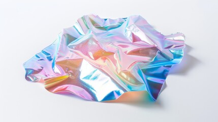 Iridescent Fabric Crumpled on White Background
