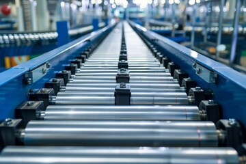 Obraz premium Conveyor Belt in Industrial Facility Close-Up