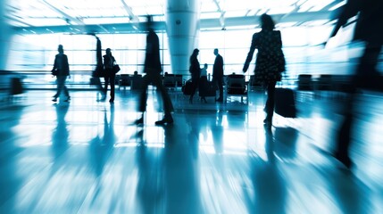 Fototapeta premium Blurred Silhouettes of People Walking in Airport Terminal