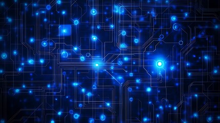 Abstract Blue Circuit Board with Glowing Nodes