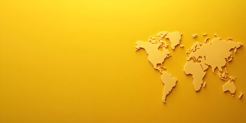 World map icon web banner. World map icon isolated on yellow background with copy space.